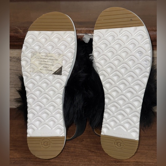 UGG Holly Sheepskin Fluffy Black Casual Fashion Strappy Sandal Womens Sz 7- New - Picture 12 of 16